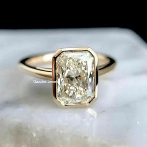 3.00 CT Radiant Cut Moissanite Engagement Ring Solitaire Ring Wedding Ring Bezel Set Ring Anniversary Gift Ring 14K Solid Yellow Gold Ring