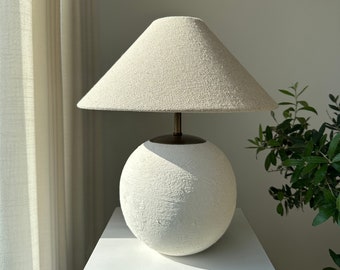 Linen blend lampshade white textured ceramic table lamp clay pottery lamp wabi sabi japandi boho perfect for bedside living room enrtyway