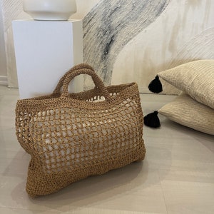 Raffia Bohemian Natural Crochet Knitted Large Bag Perfect for Beach Shopping or as a Decor at Home!