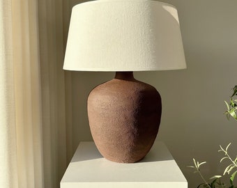 Earthy Brown Textured Ceramic Clay Pottery Stoneware Earthenware Table Lamp  Bedside Lamp Perfect for Living Room, Entryway, Office, Bedroom