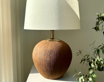 Textured Brown / Deep Terracotta Ceramic Clay Pottery Stoneware Earthenware Table Lamp Perfect for Bedside Living Room Entryway Office