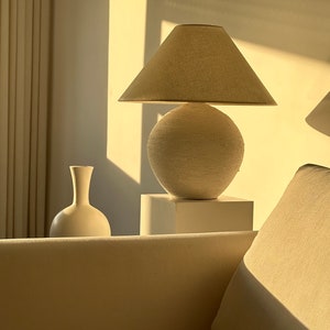 XXL SIZE stoneware earthenware unglazed ceramic textured table lamp lampshade perfect for entryway bedroom living room to get wabi sabi look