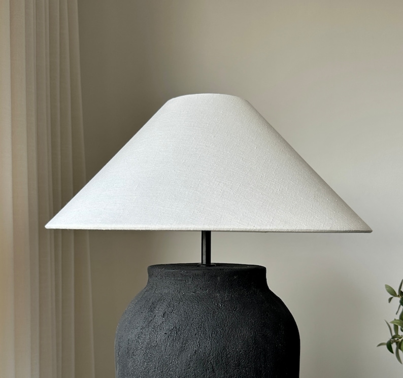 White linen textured conical lampshade large lamp shade nordic boho japandi look perfect for table lamps image 1