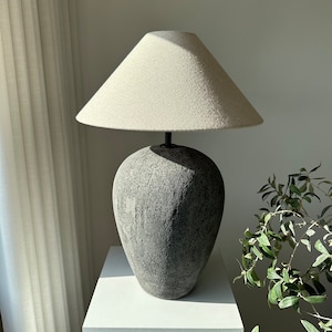 XL Size Black Aged Ceramic Table Lamp Earthenware unglazed textured Ceramic Table lamp lamp shade for entryway bedside and living room
