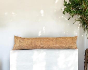Cuscino lombare intrecciato Cuscino lungo Cuscino a rullo fatto a mano Cuscino Boho Textured Caramello Marrone dorato Cuscino accogliente Decorazione per la casa per letto Divano e panca