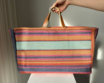 Woven Tote Bag Extra Large Bohemian and Coastal Look Perfect for Shopping and Beach!