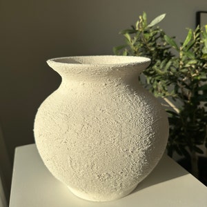 Textured earthenware stoneware unglazed ceramic vase aged and vintage looked perfect for shelf, coffee tables and dresser decoration image 2