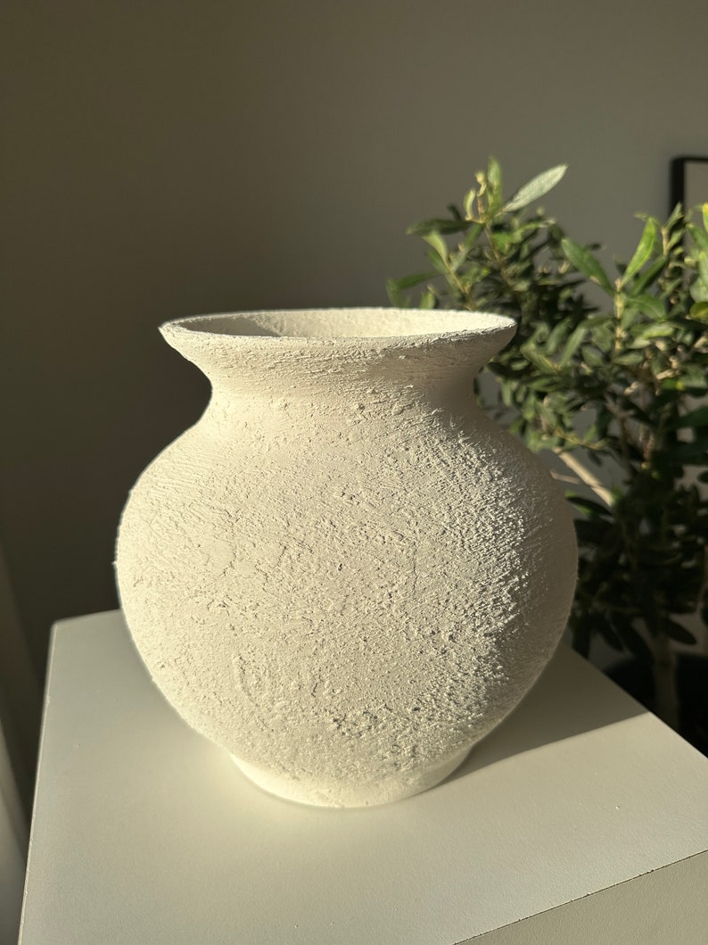 Textured earthenware stoneware unglazed ceramic vase aged and vintage looked perfect for shelf, coffee tables and dresser decoration image 2