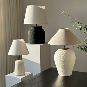 XLarge SIZE Black Stoneware earthenware unglazed ceramic textured table lamp lamp shade wabi sabi style for bedside dresser and living rooms