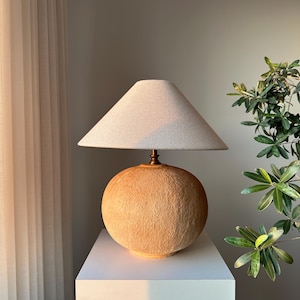 Terracotta Lamp Textured Brown Lamp Unglazed Ceramic Table Lamp Coolie Shade Stoneware Earthenware Ceramic for Bedside Living Room Entryway