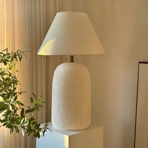 28 inches Ceramic Table Lamp unglazed ceramic textured table lamp lampshade perfect for entryway bedroom living room to get wabi sabi look