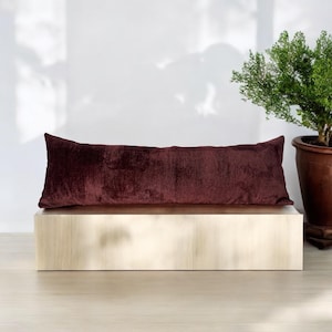 Lumbar Pillow Long Pillow  Burgundy Pillow Case Chenille Soft Fabric Dark Red Vintage Style Lumbar Pillow Cover Perfect for Bed and Sofa