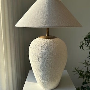 XL Size stoneware earthenware unglazed ceramic textured table lamp lamp shade for entryway bedroom living room to get coastal bohemian look