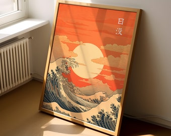 Japanese Waves Woodblock Printable Poster -  Printable Wall Art - Digital Download