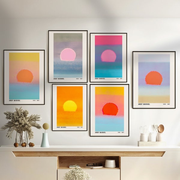 Andy Warhol Print, Set Of 6, Andy Warhol Sunset, Museum Poster, Exhibition Wall Art, Digital Download, Pop Art Print,