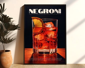 Negroni Cocktail Poster Print - Bar Poster - Negroni Print Cocktail Wall Art  - Gallery  Retro Cocktail Poster - Digital Download