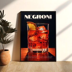 Negroni Cocktail Poster Print - Cartel de bar - Negroni Print Cocktail Wall Art - Galería Retro Cocktail Poster - Descarga digital