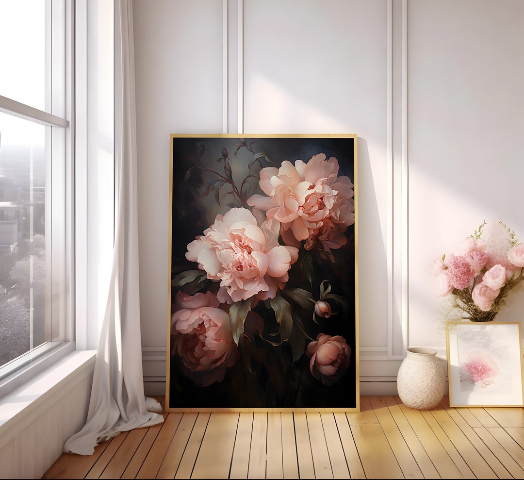 Vintage Dark Floral Painting Print - Antique Flower Print - Still Life ...