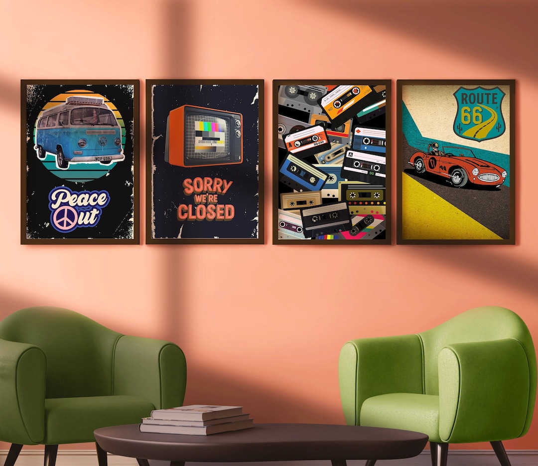Vintage Style Posters Set of 4 Retro Wall Art Vintage Wall Decor — free download