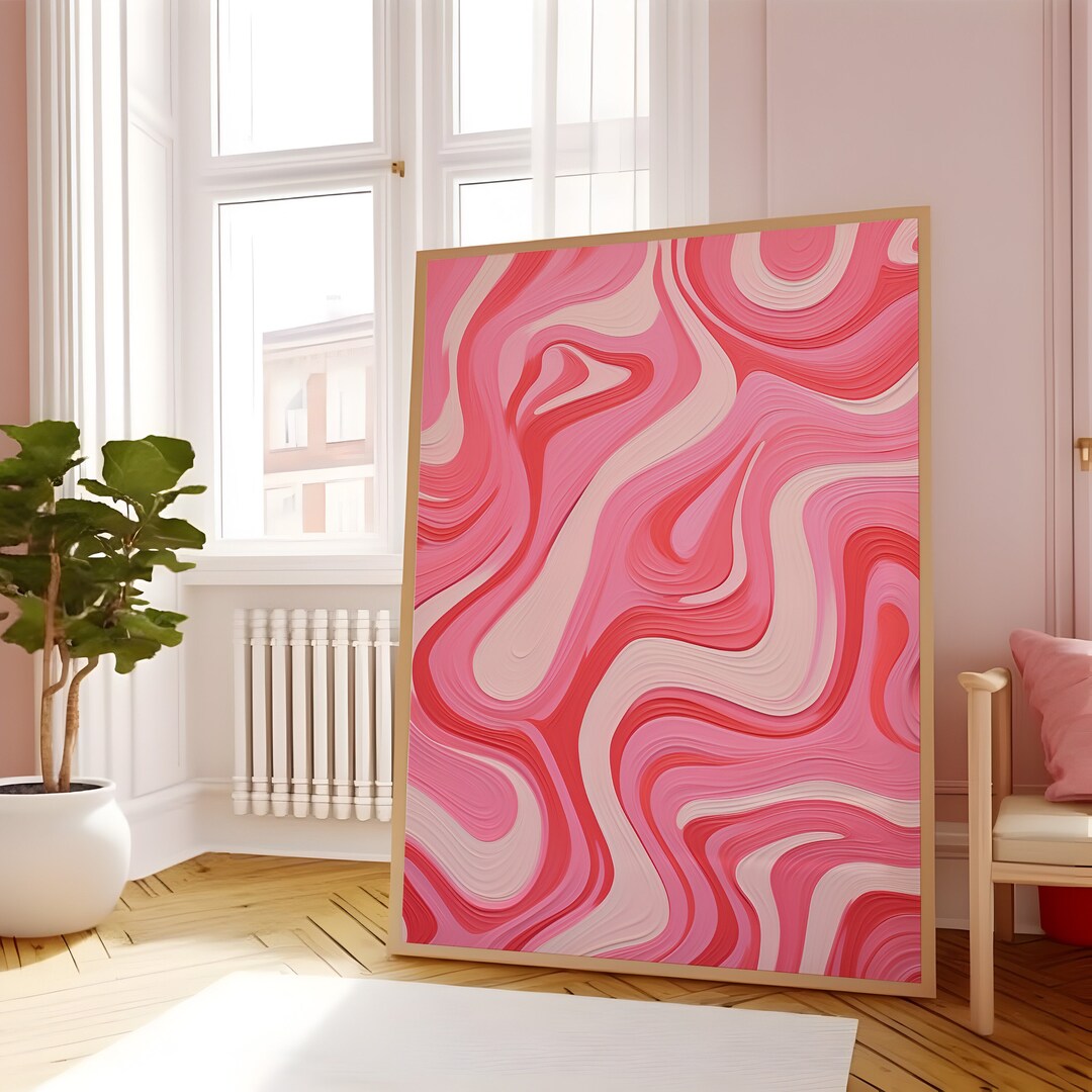 Wavy Pink Printable Wall Art Swirl Art Poster Pink Aesthetic Room