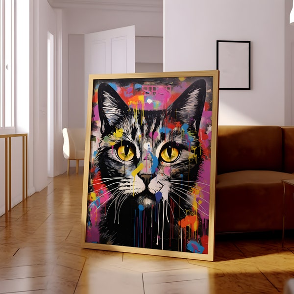 Cat Graffiti Poster Print - Street Pop Art - Altered Cat Art - Graffiti Print - Digital Download