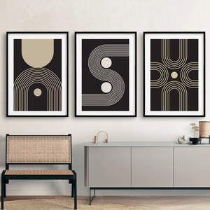 Mid Century Modern Wall Art Set of 3 Plus 1 Bonus,black and White Wall ...