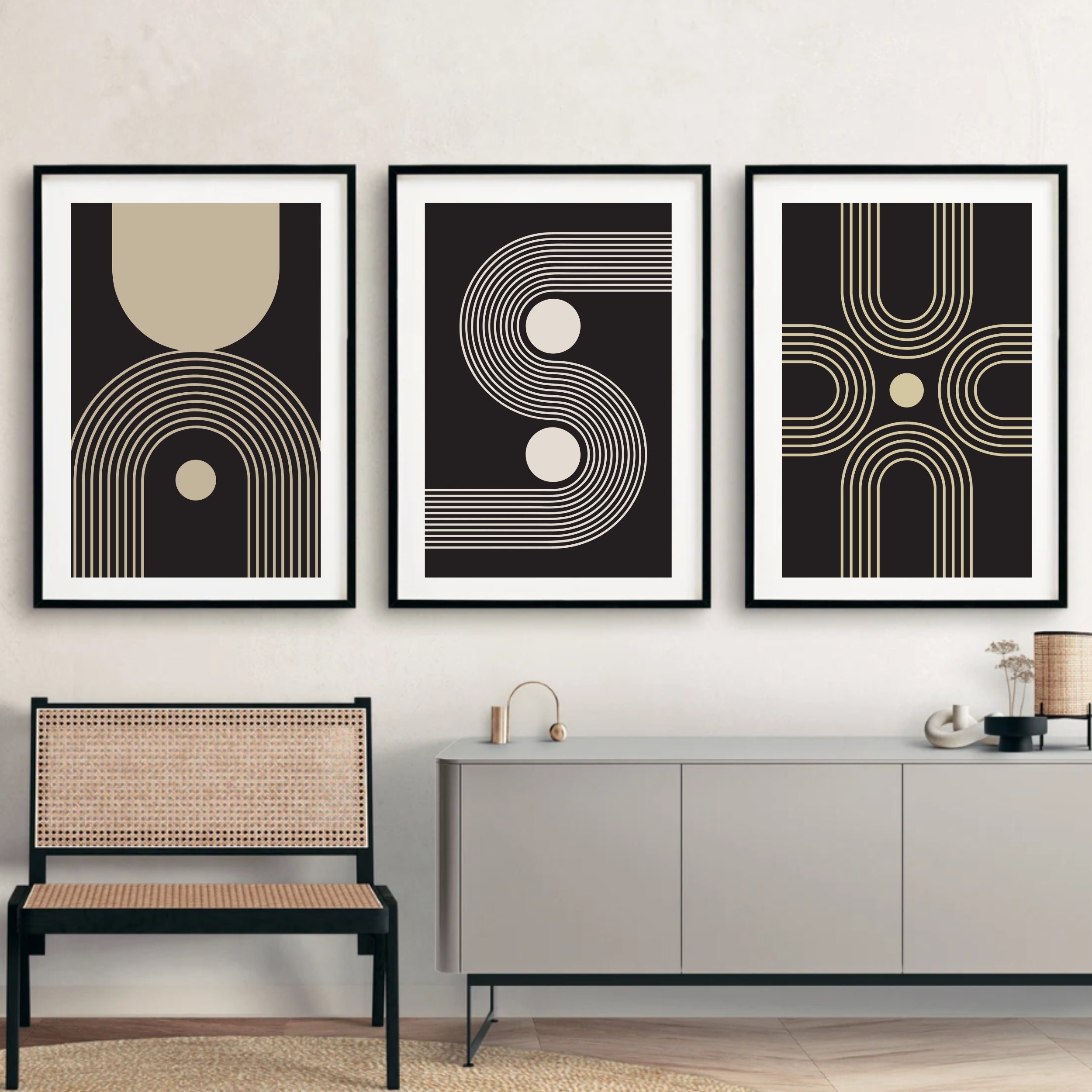 Mid Century Modern Wall Art Set of 3 Plus 1 Bonus,black and White Wall ...