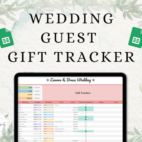 Wedding Guest Gift Tracker Google Sheets Spreadsheet