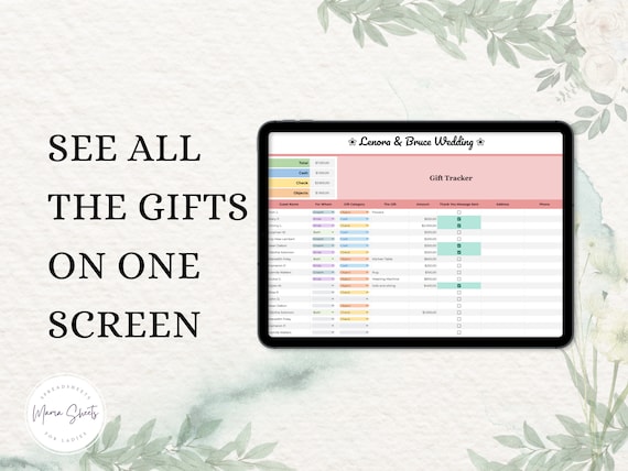 Wedding gift tracker template google sheets | Beachweddingtips.com