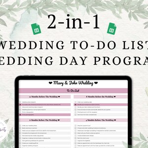 Bröllopsplanerare Google Sheets, Att-göra-lista och Dagsprogram (digital nedladdning)