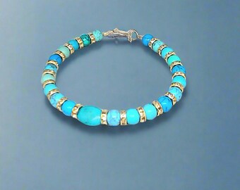 Blue Magnesite Bracelet With Gold Tone Accents