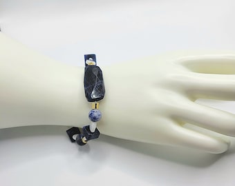 Adjustable Genuine Lapis & Sodalite Bracelet for Women, Boho Chic Jewelry, Healing Gemstone Gift, Unique Fashion Accessory