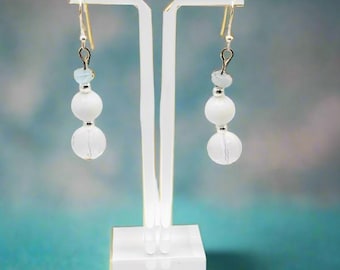 Crystal Quartz Snow Queen Drop Earrings for Women - Elegant Jewelry, Winter Fashion Accessory, Handmade Gift for Her