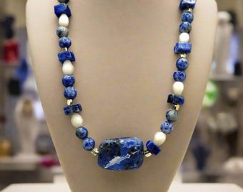 Bold Boho Chic Necklace For Women Adjustable Genuine Lapis Necklace For Every Day