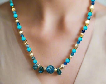 Apatite Necklace for Women: Elegant Pearl Jewelry, Unique Gift for Her, Birthday & Anniversary Present