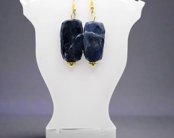 Lapis And Gold Tone Drop Earrings For Women