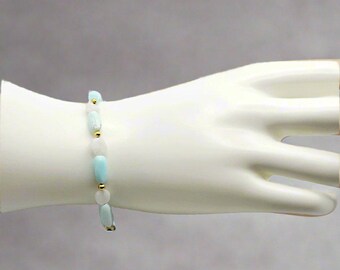 Genuine Blue Opal And Moonstone Bracelet For Women Adjustable Blue Opal Bracelet For Holiday