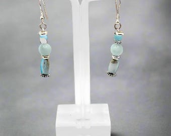 Larimar Earrings: White Agate & Silver Tone Drop Dangle Earrings for Women, Unique Gift Idea, Boho Chic Jewelry