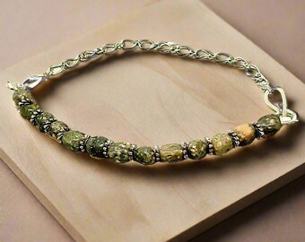 Handmade Silver Tone Jasper Bracelet Genuine Jasper Bracelet For Women Men Adjustable Gemstone Bracelet For Gift