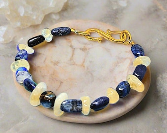 Natural Lapis And Citrine Bracelet Handmade Bracelet For Women Men Genuine Gemstone Bracelet For Gift