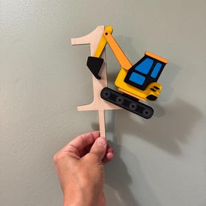 Cake Topper | Custom Engraved | Laser Cut Cake Topper | Excavator Party Theme | Kids Party |