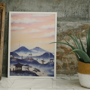 Oriental Architectural Landscape, Oriental Oasis:  Landscape Wall Art,  Printable Digital Download, Traditional Japanese, Home Décor