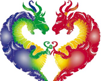 Printable Digital Wall Art, Dragon Heart Colorful