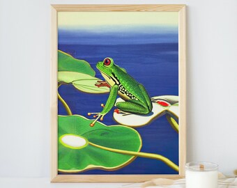 Japanischer Frosch im Ukiyo-e-Stil: Druckbarer digitaler Download, Digitaldruck für Wohndekor, Frosch im Ukiyo-e-Stil, digitale Wandkunst, Geschenk