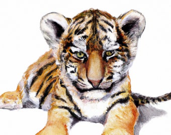 Adorabile cucciolo di tigre stampa acquerello - download digitale istantaneo arredamento per la cameretta, simpatici animali artistici per la cameretta dei bambini - regalo perfetto per i neo genitori