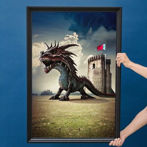 Mystical Dragon, Mythical Dragon, Enchanting Dragon, Fantasy Dragon, Medieval Castle, Printable, Digital Download, Wall Art, Printable Art