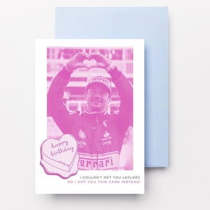Tarjeta de cumpleaños de Charles Leclerc F1 Ferrari rosa - Regalos de cumpleaños de Fórmula 1 digitales