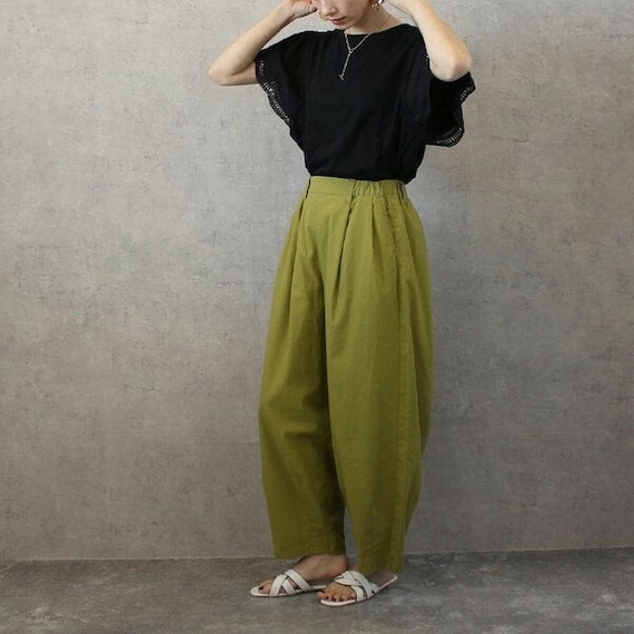 Japanese Fashion Full-length Cotton Linen Circus Wide Fit Pant - Etsy