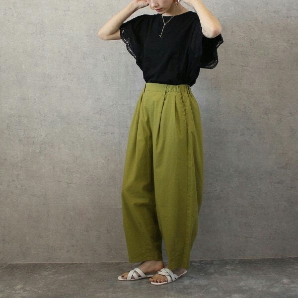 Japanese Fashion Full-length Cotton Linen Circus Wide Fit Pant - Etsy