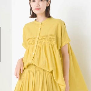 Tuck Gathered Cotton Blouse